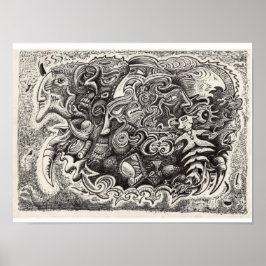 Poster Desenho de tinta da besta híbrida