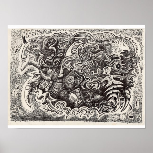 Poster Desenho de tinta da besta híbrida (Frente)