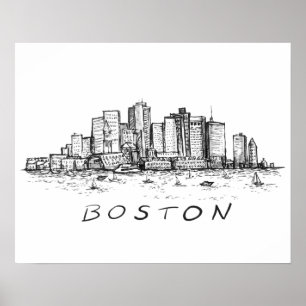 Poster Desenho de Tinta da Cidade de Boston