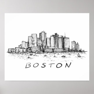 Poster Desenho de Tinta da Cidade de Boston