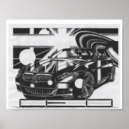 Poster Desenho de tinta montada - carro esportivo a peça