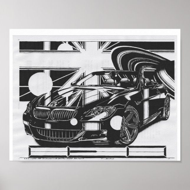 Poster Desenho de tinta montada - carro esportivo a peça  (Frente)