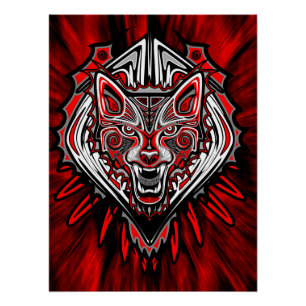 Póster Desenho de Totem Tribal Haida de Lobo