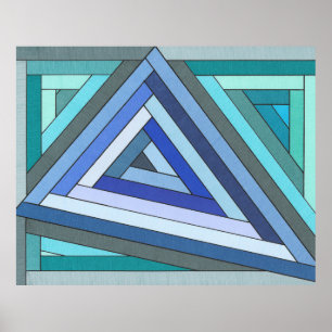 Poster Desenho de Triângulo Geométrico Azul Pintado à Mão