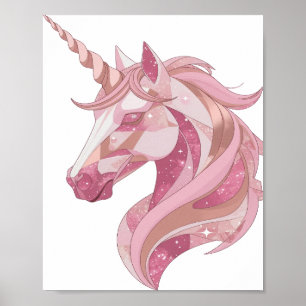 Poster Desenho de UNICÓRNIO de Prata Brilhante