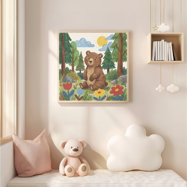 Poster Desenho de Urso Fofo com Lápis de Cera Criança (Criador carregado)