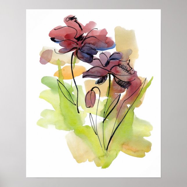 Póster Desenho de verão floral com flores abstratas pinta (Frente)