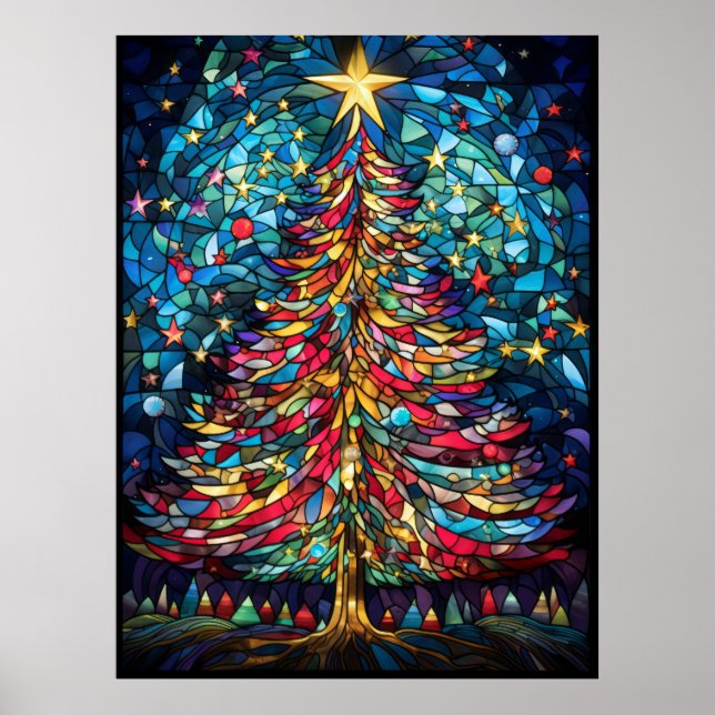 Poster Desenho de Vitral de Árvore de Natal (Frente)