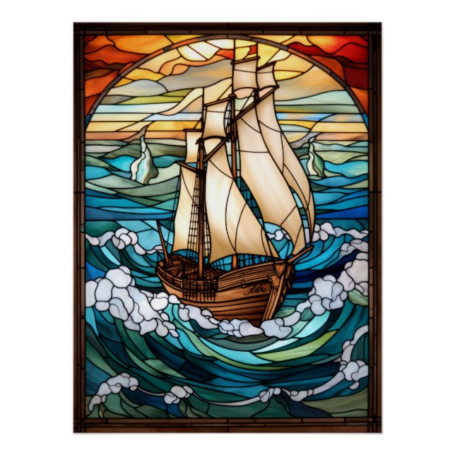 Póster Desenho de vitral de navio alto (Frente)