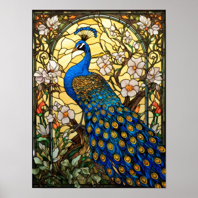 Poster Desenho de Vitral de Pavão (Frente)