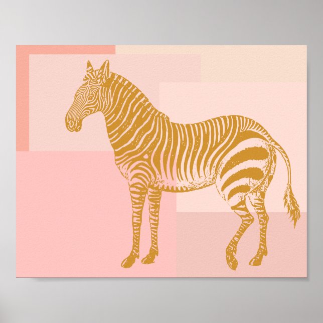 Poster Desenho de Zebra Rosa e Dourada (Frente)