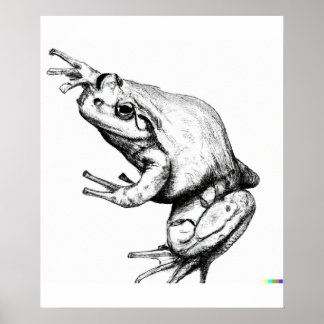 Poster Desenho desenhado à mão do sapo na arte ukiyo-e