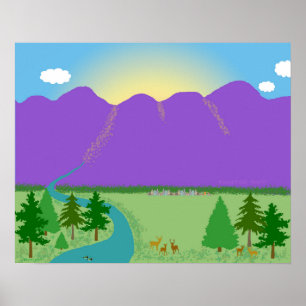 Póster Desenho digital original do amanhecer da montanha
