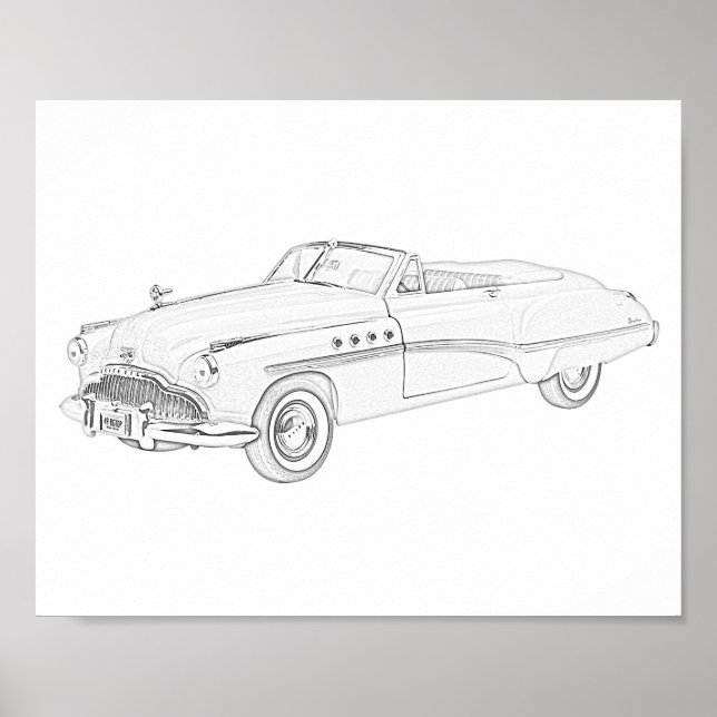 Poster Desenho do Buick Roadmaster 1949 preto e branco (Frente)