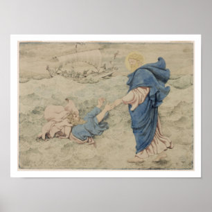 Poster Desenho do Cristo que caminha sobre a água (c/c no