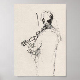Poster Desenho do Elegante Vintage Violin Player - Premiu