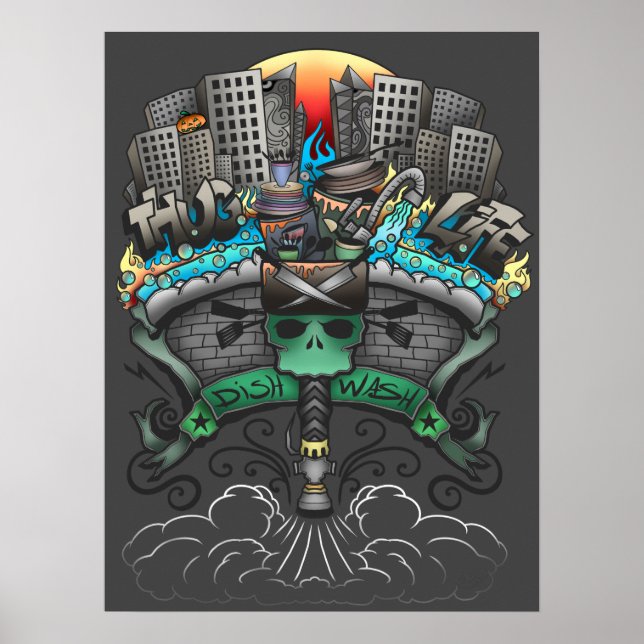 Poster Desenho do Grafite da máquina de lavar louça (Frente)