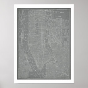 Póster Desenho do Mapa de Nova Iorque
