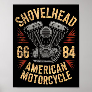 Poster Desenho do Motor Shovelhead Vtwin de Moto Vintage