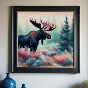 Poster Desenho do Pastel de Moose na Natureza