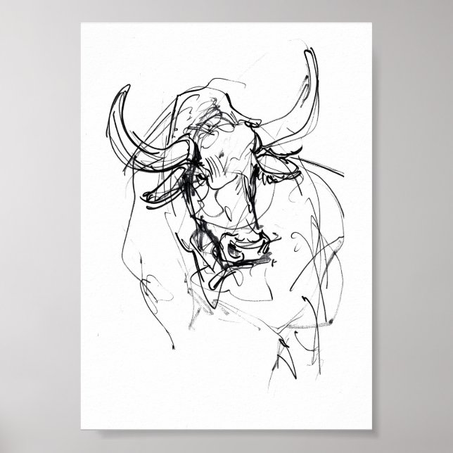 Poster Desenho do Retrato abstrato Bull (Frente)