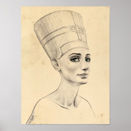 Póster desenho do retrato de Nefertiti no papiro do Antig