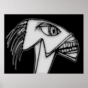 Poster Desenho do Retrato Noir da Alienígena com raiva