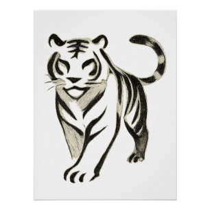 Póster Desenho do Tigre Andando - Design de Poster de Tin
