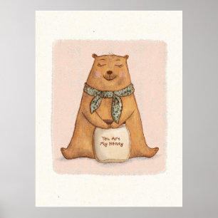 Poster Desenho Do Urso Castanho-Laranja-Corte