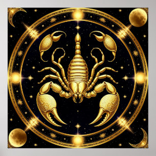 Poster Desenho do Zodíaco Escorpião Dourado
