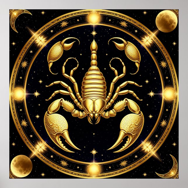 Poster Desenho do Zodíaco Escorpião Dourado (Frente)