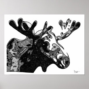 Póster Desenho dos alces em preto e branco