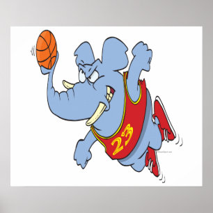 Póster desenho elefante de basquete