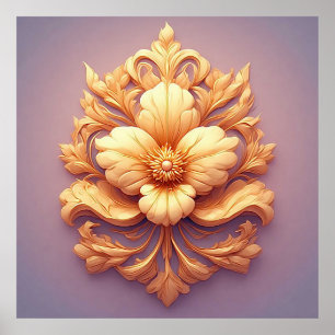 Poster Desenho Elegante de Relevo Floral Com Detalhes Orn