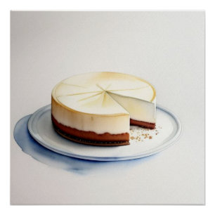 Póster Desenho em Aquarela de um Cheesecake