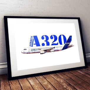 Poster Desenho em aquarela do perfil da aeronave Airbus A
