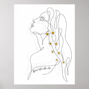 Poster Desenho em Linha da Arte da Mulher - Bloom onde vo