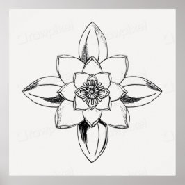 Poster Desenho em linha preto e branco da flor de lírio d
