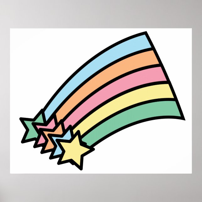 Póster Desenho Estético Arco-íris Pastel Estrela Cadente  (Frente)