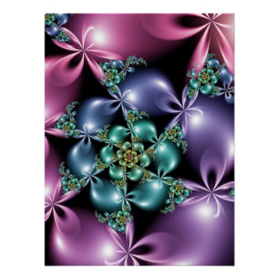 Póster Desenho Floral Abstrato Flor de Fractal Luminoso