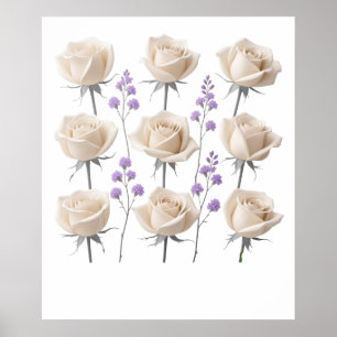 Poster Desenho Floral de Rosa de Creme Minimalista