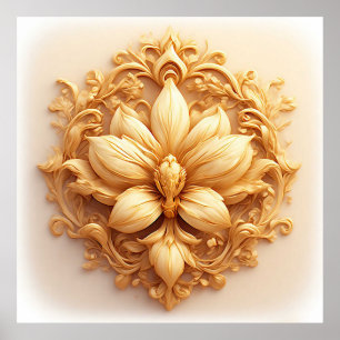 Poster Desenho Floral Elegante em Relevo com Detalhes Orn