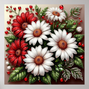 Poster Desenho Floral Embelezado com Joias Intrincadas