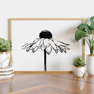 Poster Desenho floral preto e branco mínimo