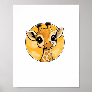 Poster Desenho Fofo de Girafa em Estilo de Desenho Animad