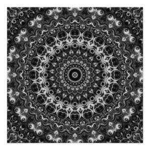 Póster Desenho Geométrico Mandala Preto e Branco