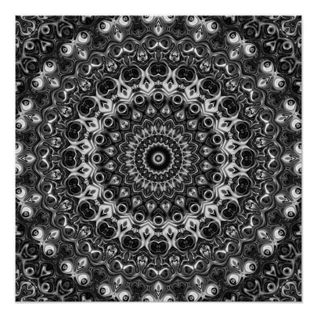 Póster Desenho Geométrico Mandala Preto e Branco (Frente)