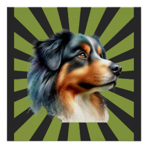 Póster Desenho gráfico retro Border Collie Sunburst