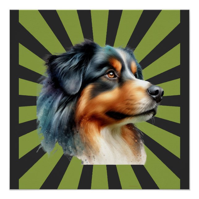 Póster Desenho gráfico retro Border Collie Sunburst (Frente)