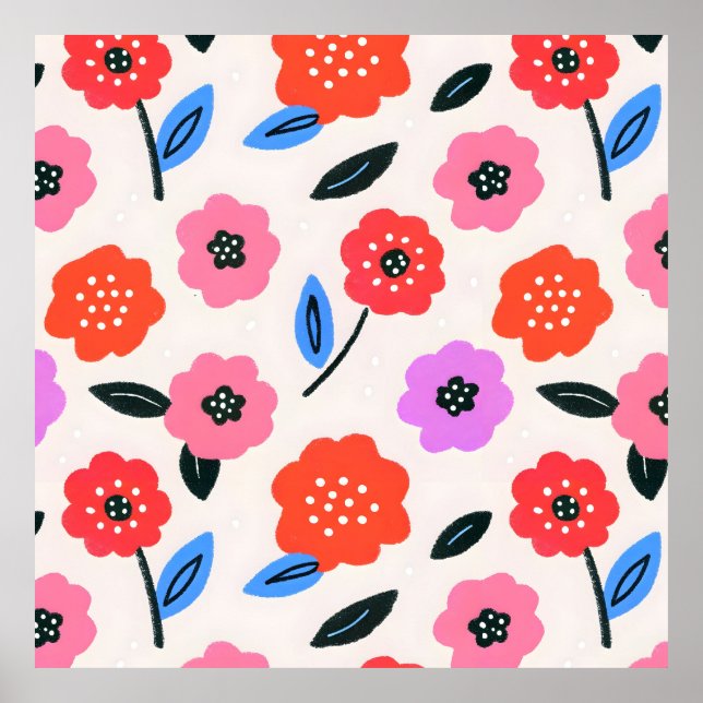Poster Desenho Han de padrão de flores (Frente)